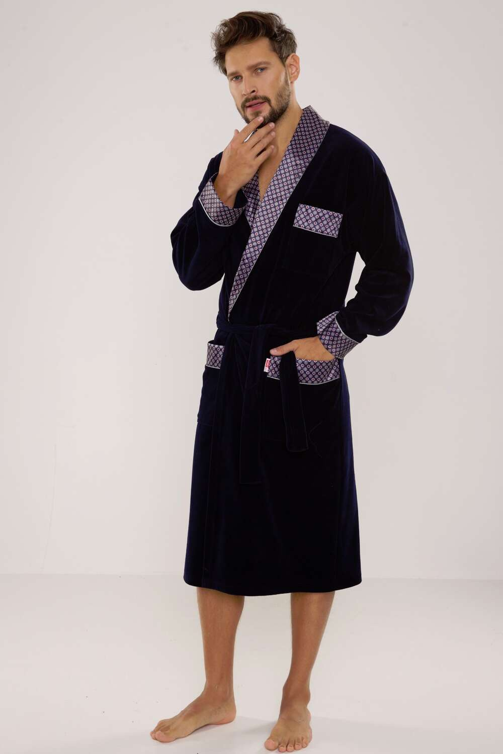 Szlafrok De Lafense 773 Bonjour długi 3XL-4XL męski granatowy