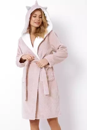 Ciepły miękki szlafrok mega soft kaptur LUISE, różowy