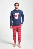 Męska świąteczna piżama z zimowym nadrukiem ALBANO, granatowa