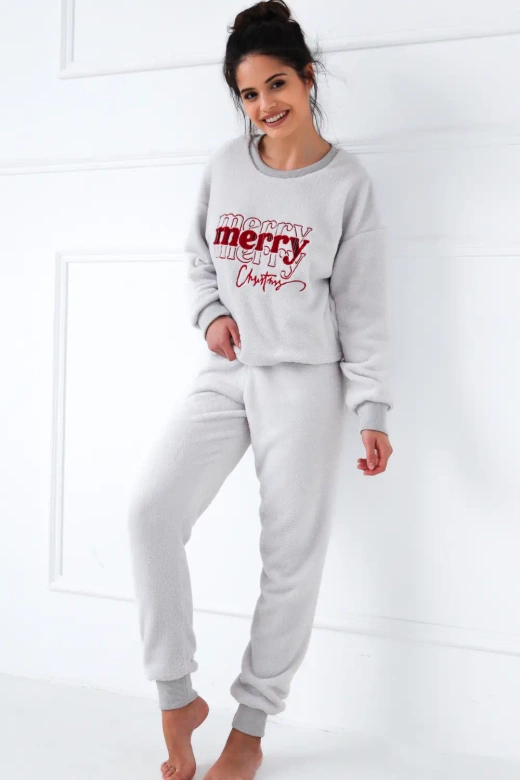 Ciepła piżama damska Graciana 100% bawełna, szara