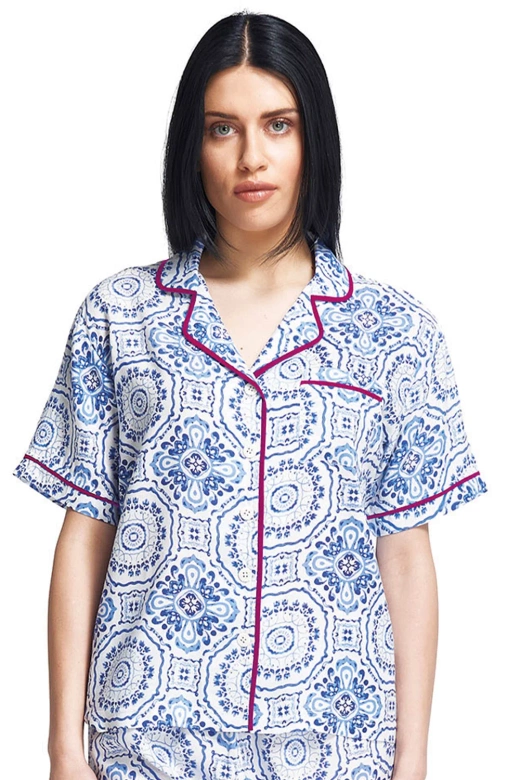 Koszulowa piżama z krótkim rękawem i długimi spodniami Atrani, 100% wiskoza (róż)