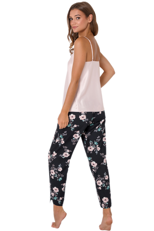 Długa piżama damska PERRI LONG w kwiaty, róż