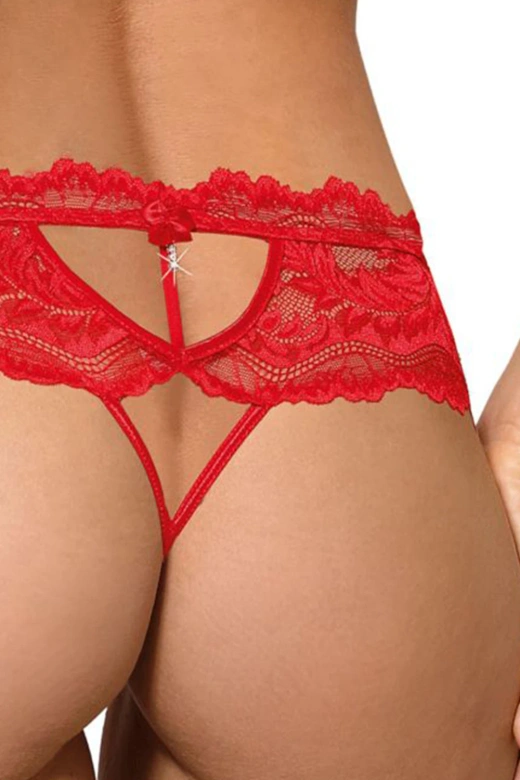 SEFIA Stringi z koronką i kokardką, czerwony