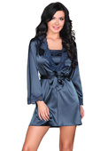 KOMPLET 3 części: satynowy szlafrok+ koszulka+ stringi JACQUELIN navy blue
