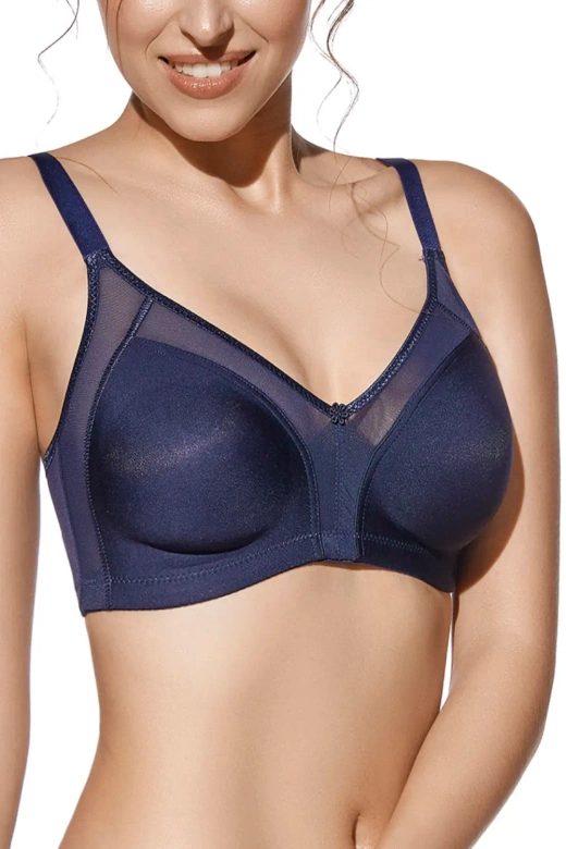 Gładki miękki biustonosz bez fiszbin ESTELA, granat marino