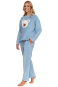 Ciepła Długa Miękka Piżama Damska z Misiem 5268, niebieska