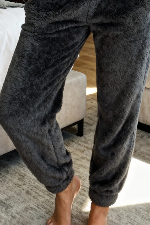 Ciepła miękka damska piżama z polaru soft słodka PINGWIN, grafit