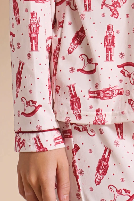 Świąteczna koszulowa piżama z zimowym nadrukiem ALISEE, czerwona + woreczek prezentowy