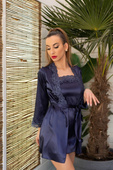 KOMPLET 3 części: satynowy szlafrok+ koszulka+ stringi JACQUELIN navy blue