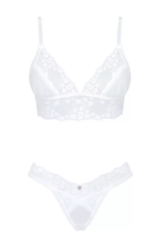 Komplet tiulowy stanik soft+stringi HEAVENLLY SET, biały