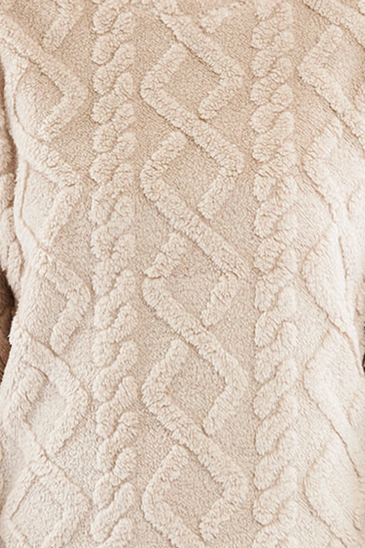 Ciepła piżama damska z pluszową bluzą i spodniami palazzo SOFIE, beżowa