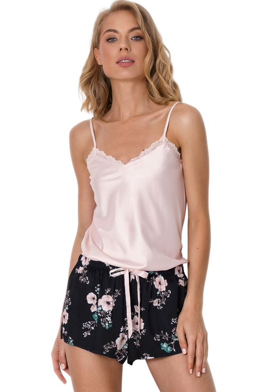 Krótka piżama damska z kwiatami PERRI SHORT, róż