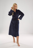 Szlafrok De Lafense 628 Abigail długi kołnierz damski granatowy