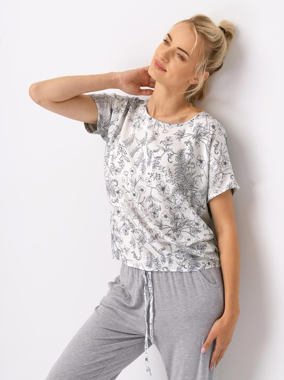 Piżama Key LNS 546 B25 Wiskoza kr/r S-XL biały-szary