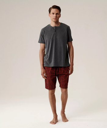 Piżama Atlantic NMP-397 kr/r S-2XL szary melanż-czerwony