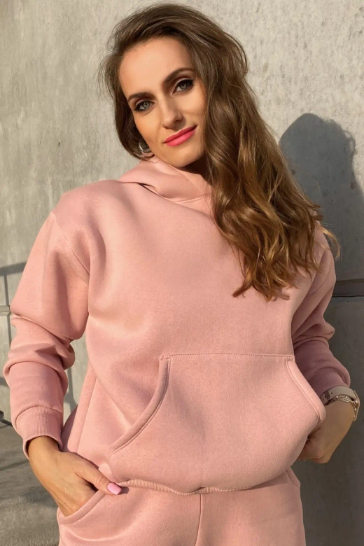 Gruba bluza na polarze z kapturem OSEYE , pudrowy