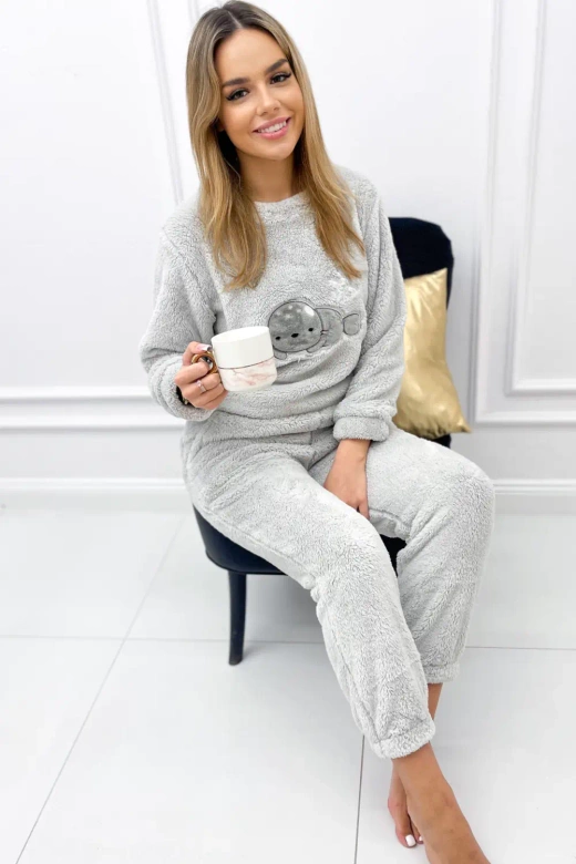 Ciepła miękka damska piżama z polaru soft FOKA, szara