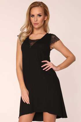 Koszula damska z rękawem wiskoza koronka FANNY 340, czerń