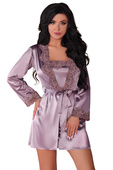 KOMPLET 3 części: satynowy szlafrok+ koszulka+ stringi JACQUELIN violet