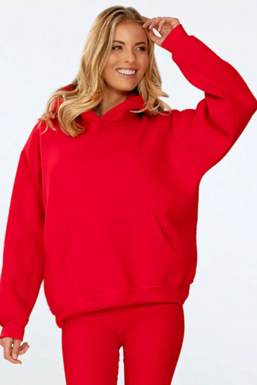 Gruba bluza na polarze z kapturem OSEYE , czerwony