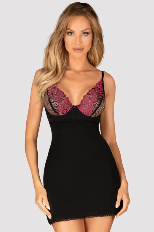 Koszulka z koronką ROSENTY CHEMISE, czarna