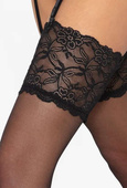 VENUS Pończochy do pasa z koronką, czerń