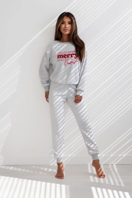 Ciepła piżama damska Graciana 100% bawełna, szara