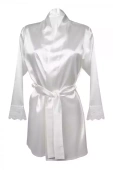 Satynowy szlafrok z koronką przy rękawach GOSIA, ecru