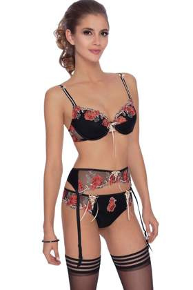 NATALI BLACK Pas do pończoch z sznurowaniem, czerń z czerwienią