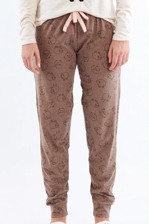 Piżama damska z pluszową owieczką i napisem DEBORAH, beżowa