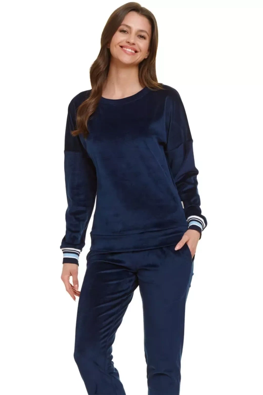 Ciepła Długa Miękka Piżama Damska 5219, granatowa