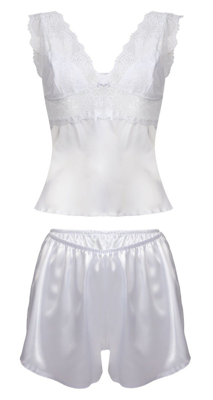 Komplet: satynowa koszulka + szorty CLARISSE, biel