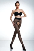 DOMINATRICE 20DEN Rajstopy erotyczne otwarty krok modny wzór AMOUR, czarny