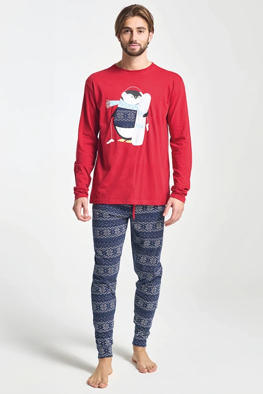 Męska świąteczna piżama z zimowym nadrukiem ALBANO, czerwona