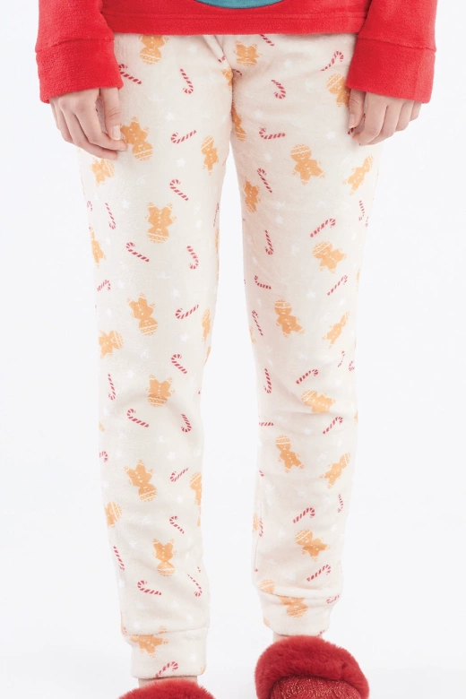 Ciepła polarowa piżama damska z konikiem i napisem MEDDY, czerwona