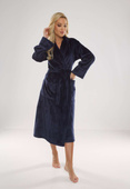 Szlafrok De Lafense 628 Abigail długi kołnierz damski granatowy