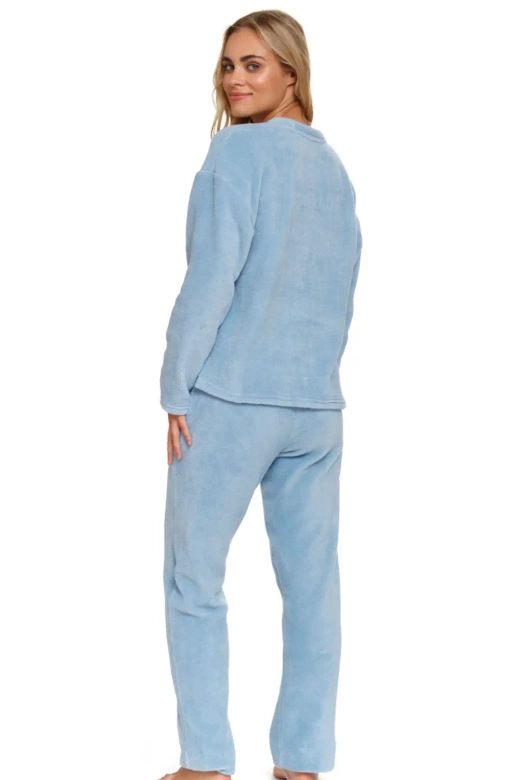 Ciepła Długa Miękka Piżama Damska z Misiem 5268, niebieska