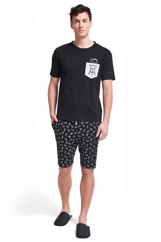 Męska piżama z krótkim rękawem i szortami Gianny, czarna