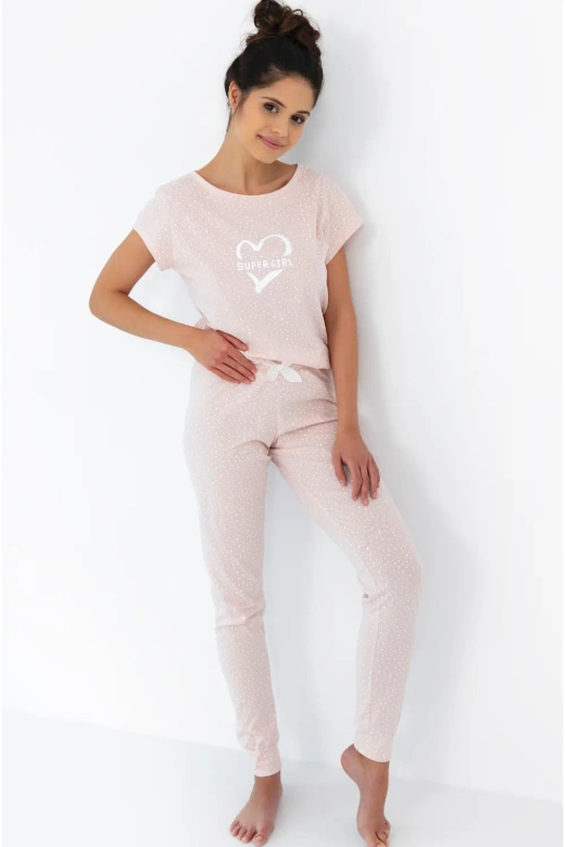 Długa piżama damska z bawełny Only Love, różowa