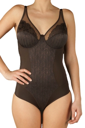 Eleganckie body z koronkowymi detalami MARILUZ, marron-brąz