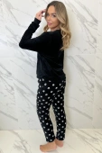 Ciepła miękka polarowa piżama damska z kotkiem FULVIA, czarna