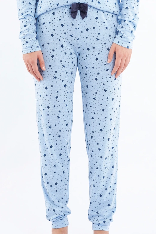 Miękka piżama damska z metalicznym napisem i kokardką DENISA, błękitna