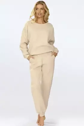 Luźny komplet damski/dres ocieplany REHEMA, beżowy