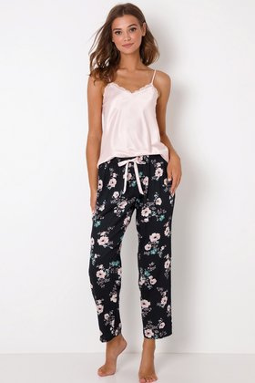 Długa piżama damska PERRI LONG w kwiaty, róż