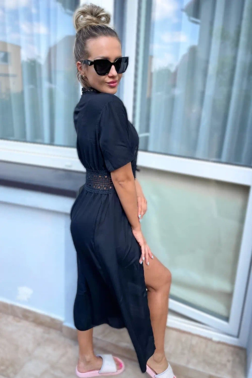 Sukienka plażowa-tunika długa boho KRETA, czarna