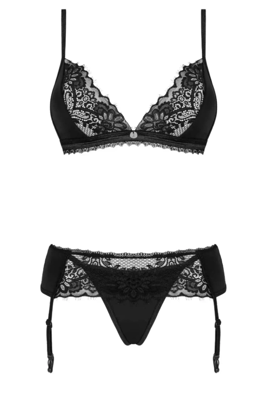 Koronkowy komplet MADERRIS SET 3-części, czarny