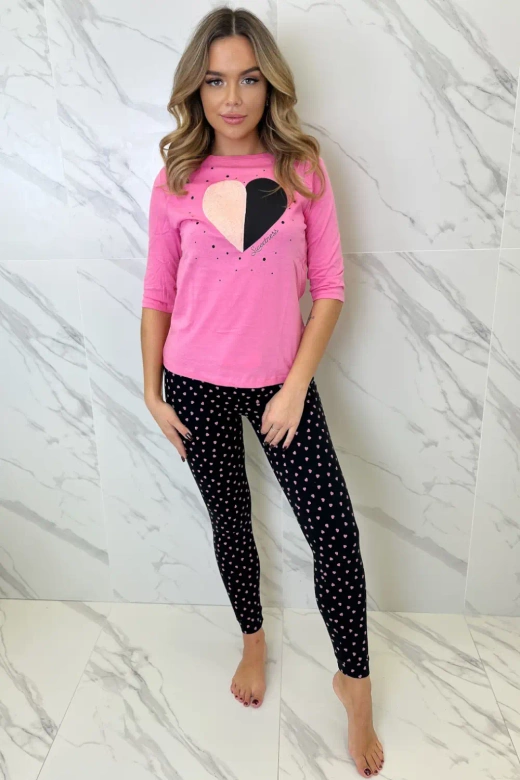 Długa damska piżama Kate 100% bawełna, różowa