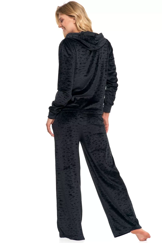 Piżama damska, welurowy miękki dres PDD4300-010, czerń