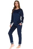 Ciepła Długa Miękka Piżama Damska 5219, granatowa