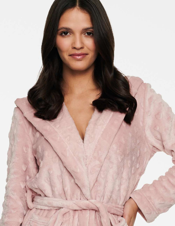 Ciepły pluszowy szlafrok damski soft w serca HOOPER, róż